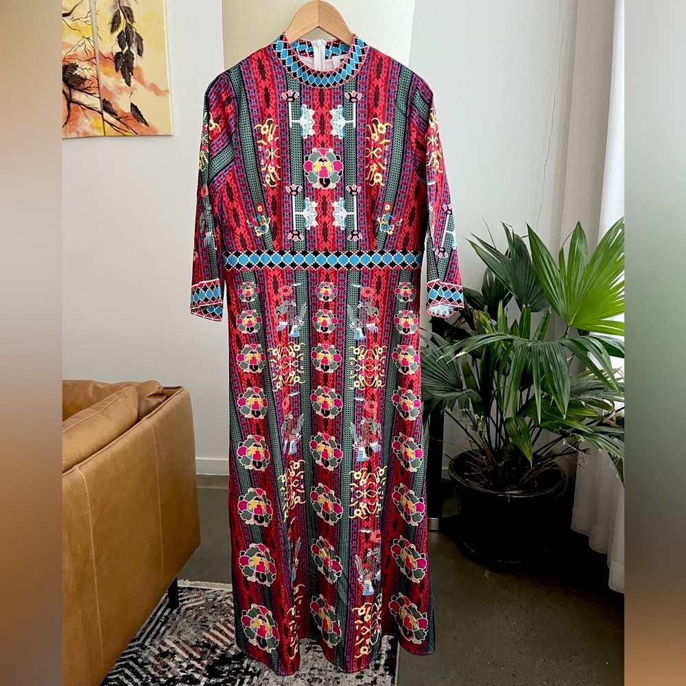 Vicky and Lucas Bright Patterned Long Sleeve Maxi Dress